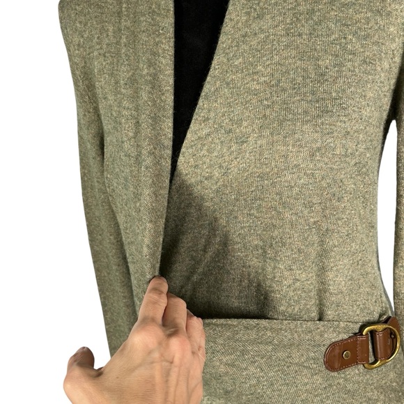 Lauren Ralph Lauren Brown Sweater Cashmere Blend Belt Buckle Crossover V-Neck - Picture 8 of 13